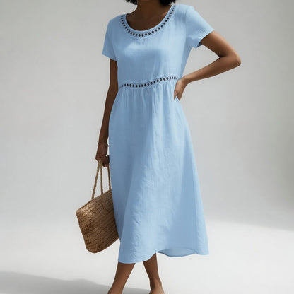 Tosca | Vestito midi 100% cotone ricamato dolce femminilità