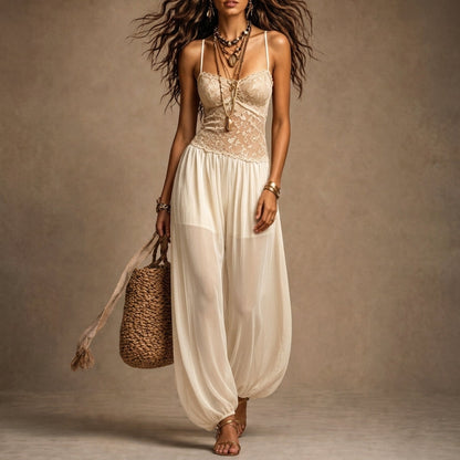 Ravenna | Tuta halter con pizzo fluido