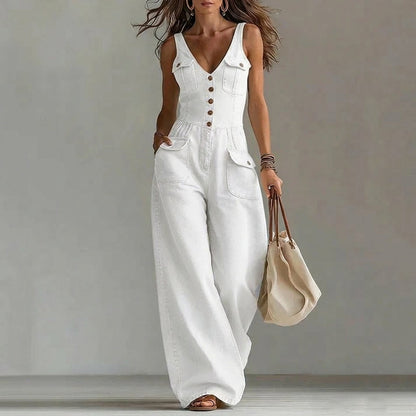 Mia | Tuta di jeans senza maniche con scollo a V