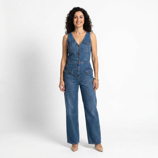 Mia | Tuta di jeans senza maniche con scollo a V