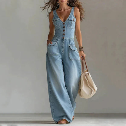 Mia | Tuta di jeans senza maniche con scollo a V